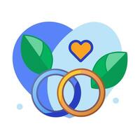 Two rings with leaves and hearts in the middle vector