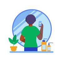 A person taking a selfie in front of a mirror vector