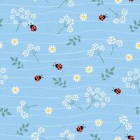 Seamless pattern with floral and ladybugs on spring garden vector