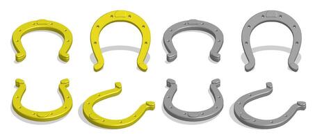 Isometric metal horseshoe for horse. Symbol of good luck and happiness in culture. Realistic 3D image isolated on white background vector