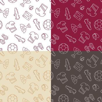 set of seamless patterns with elements of soccer equipment. Ammunition for classic football player. Ornament for decoration and printing on fabric. Design element. image vector