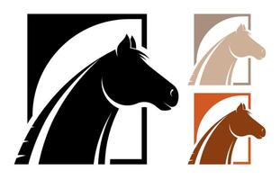 Silhouettes of horse head. Emblem of equestrian center for horse breeding. Simple black and white image isolated on white background vector