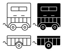 Linear icon. Trailer for transporting building materials and animals. Working on farm, transporting goods by car. Simple black and white isolated on white background vector