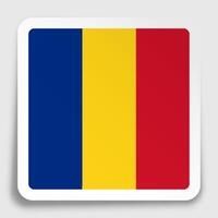 ROMANIA flag icon on paper square sticker with shadow. Button for mobile application or web. image vector