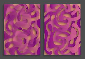 abstract liquid background with purple gradient lines, curls and drops. A4 3D template for cover or presentation. vector