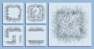 abstract square backgrounds of small hand drawn chaotic lines curves. Random children doodles of scribbles. Isolated image vector