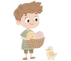 Boy with easter basket and duck vector