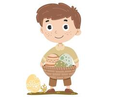 Boy with basket of easter eggs vector