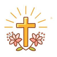 a cross and flowers with rays of light vector