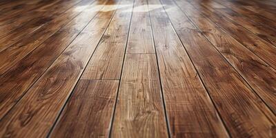 Wood flooring in a room with sunlight shining through photo
