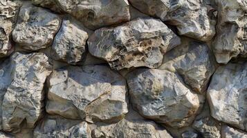 A wall made of rocks with a large rock in the middle photo
