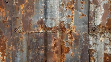 Rusty metal wall with rusted metal panels photo