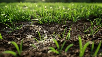 A close up of a field with green grass photo