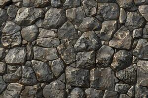 A wall made of rocks with a black and white pattern photo