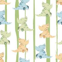 Seamless pattern with cute dinosaurs in flat style. Childish background for fabric, wallpaper, wrap vector