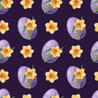 Seamless Pattern with Easter Egg and Yellow Daffodil. Easter Background for Fabric, Wallpaper, Wrapping Paper vector