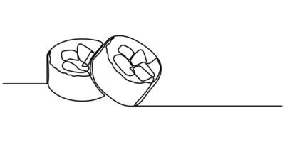 Continuous one line drawing of sushi Japanese food restaurant menu Simple illustration vector