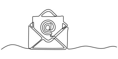 envelope opening news letter and message receive continuous one line drawing hand drawn minimalist art vector