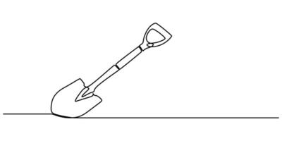 Continuous single line sketch drawing of shovel used in agricultural and plantation work activity one line illustration vector