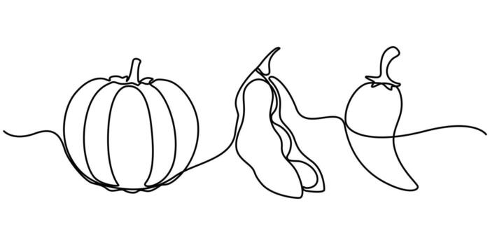 Continuous one line drawing of set of vegetables vector