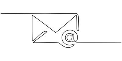Continuous One Line drawing message on white background Email message post letter send illustration sketch outline drawing vector