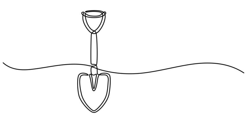 Continuous single line sketch drawing of shovel used in