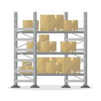 Rack icon with shelves and boxes on a white background. Cargo storage. Logistics. vector