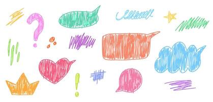 Set of abstract drawings with crayon texture in hand drawn style vector