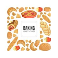 Baking Master Class Banner Template with Fresh Baking Products Seamless Pattern Illustration vector