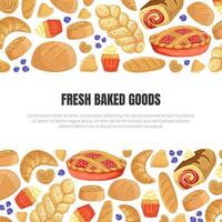Fresh Baked Goods Banner Template with Baking Products Seamless Pattern and Place for Text Illustration vector
