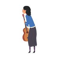 Young Woman with Guitar Standing and Looking at Something, View from Behind Illustration vector