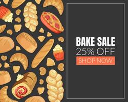 Bake Sale Card Template with Baking Products Seamless Pattern, Element Can Be Used for Bakery Shop, Cafe Menu, Confectionery, Flyer, Certificate Illustration vector