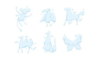 White Clouds in the Shape of Different Animals Collection, Monkey, Bird, Horse, Camel, Kangaroo, Butterfly Illustration vector