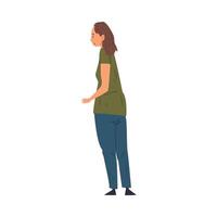 Overweight Woman Standing Back and Looking at Something, View from Behind Illustration vector