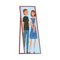 Reflection of Happy Loving Couple in the Mirror, Alter Ego Illustration vector