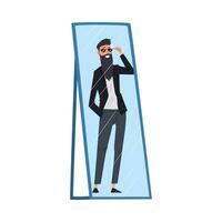 Reflection of Successful Hipster Man in the Mirror, Alter Ego Concept Illustration vector