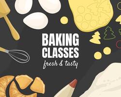 Baking Classes, Fresh and Tasty Banner Template, Culinary School Element Illustration vector