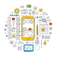 Smartphone User Interface Building Process, Modern Phone Applications Business Concept Illustration vector