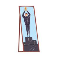 Reflection of Successful Businessman with Winner Cup in the Mirror, Alter Ego Concept Illustration vector