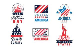 United States of America Logo Design Collection, Happy Independence Day Labels Illustration vector