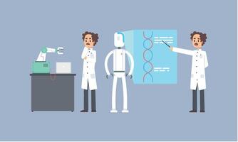 Male Scientist Character Conducting Experiments with Robots in Lab, Artificial Intelligence Technology Illustration vector