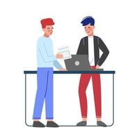 Business Meeting, Office Characters Working and Exchange Thoughts in Creative Open Space Office Illustration vector