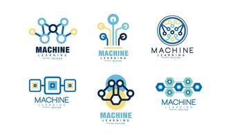 Learning Machine Logo Design Collection, Artificial or Human Intelligence Thinking Process, Business Analytics Labels Illustration vector