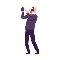 Photographer Taking Photo Using Digital Camera, Paparazzi or Operator Character Flat Illustration vector