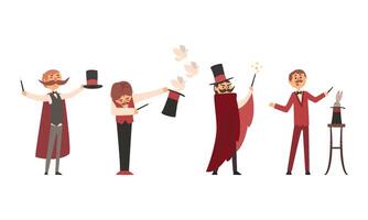 Collection of Magicians Characters Performing Tricks at Magic Show Illustration vector