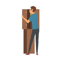 Man Assembling and Installing New Cupboard with Drill, Manual Furniture Assembly Illustration vector