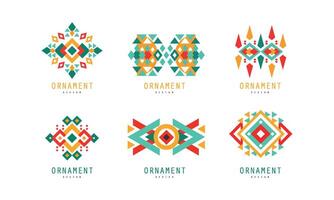 Ornament Design Logo Templates Collection, Colorful Abstract Geometrical Labels Illustration vector