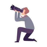 Male Photographer Taking Photo Using Digital Camera, Paparazzi or Operator Character Flat Illustration vector