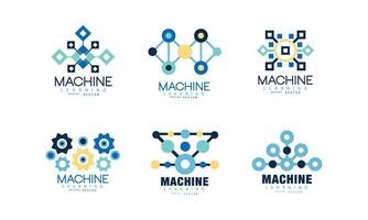 Learning Machine Logo Design Collection, Artificial or Human Intelligence, Business Analytics Labels Illustration vector