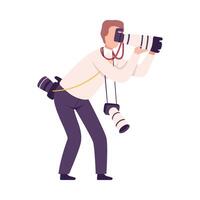 Male Photographer Character Taking Photo Using Digital Camera Flat Illustration vector